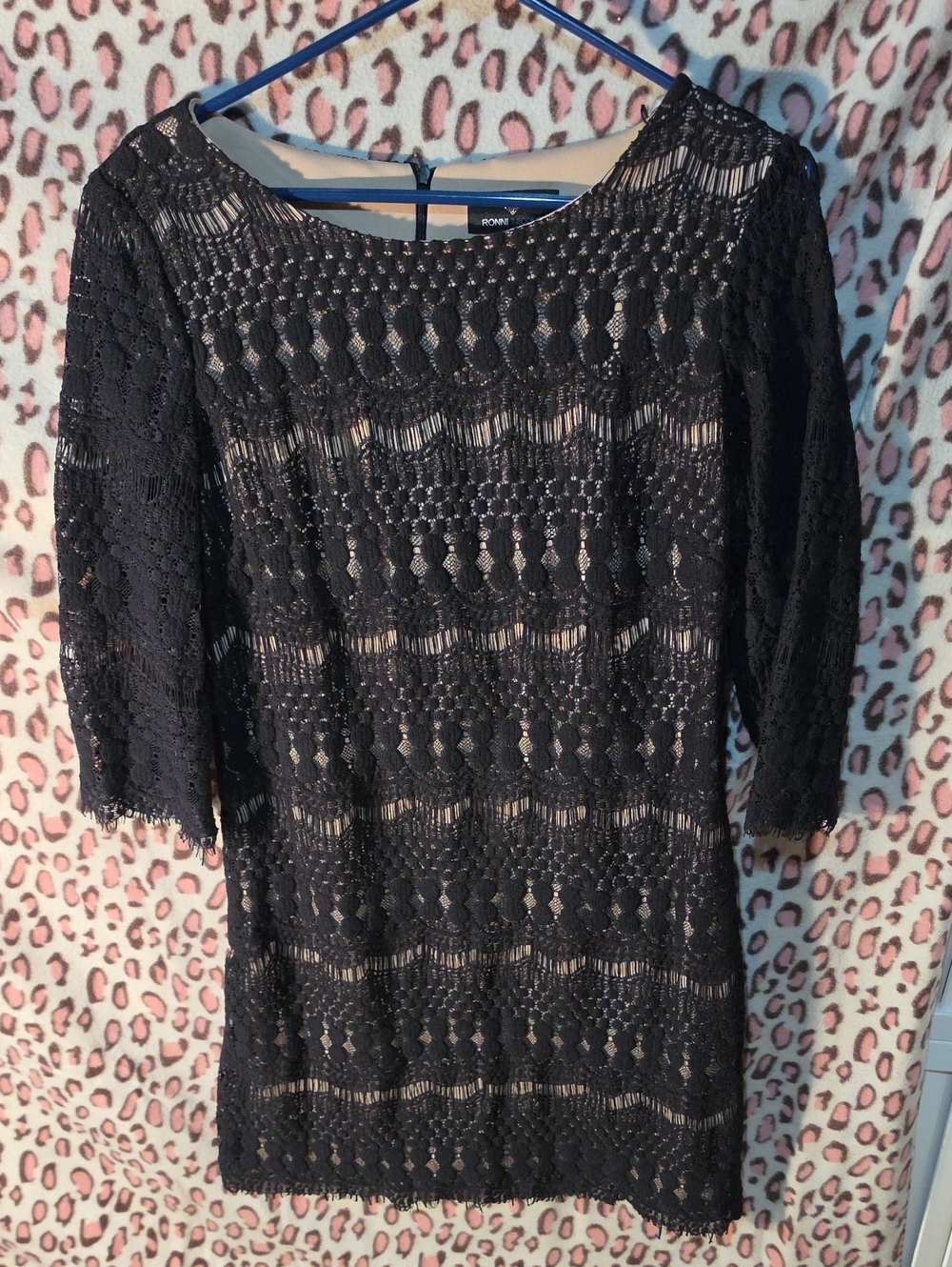 Ronni Nicole Black Crochet Lace Long-Sleeve Sheath Dress
